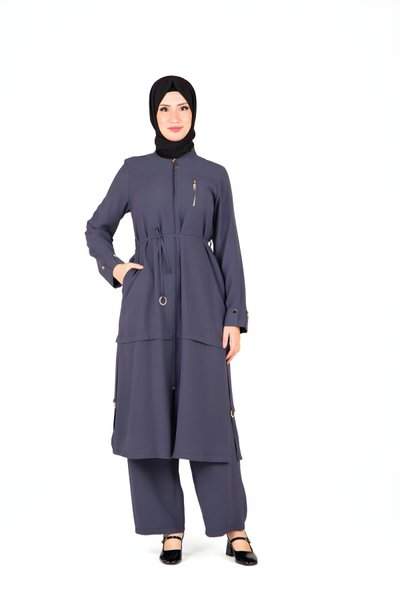 Lacivert Halka Aksesuar Detaylı Alt Üst Tesettür Takım