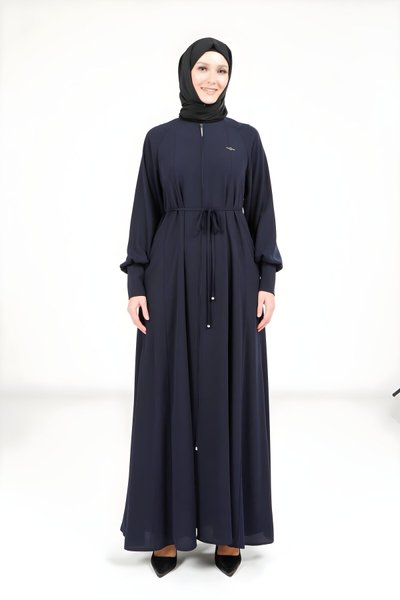 Lacivert Kloş Fermuarlı Ferace