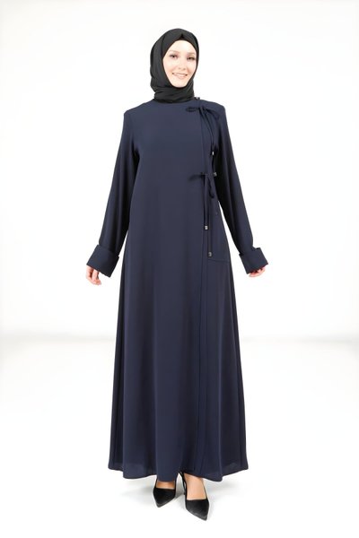 Lacivert Yandan Bağlama Detaylı Ferace