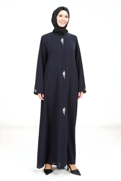 Lacivert Yaprak Detaylı Ferace