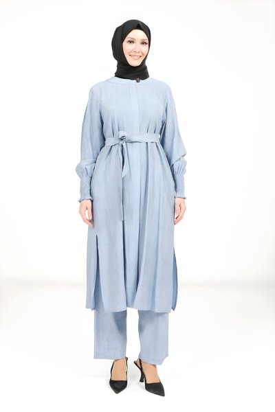 Mavi Alt Üst Kuşaklı Tesettür Takım