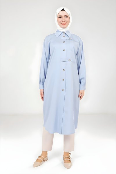 Mavi Düğmeli Giy Çık Kap