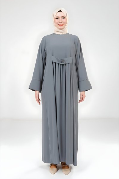 Mint Yeşil Çıtçıtlı Tesettür Elbise