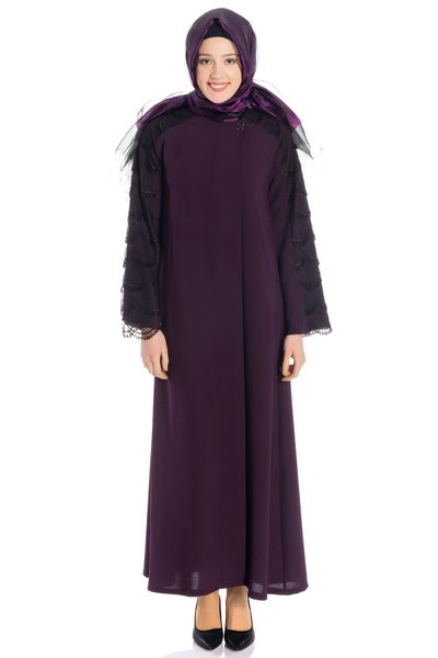 عباية دانتيل لون بنفسجي بسحاب مخفي