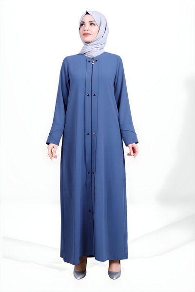 Petrol Boydan Çıtçıtlı Kuşgözü Kol Detaylı Fermuarlı Ferace