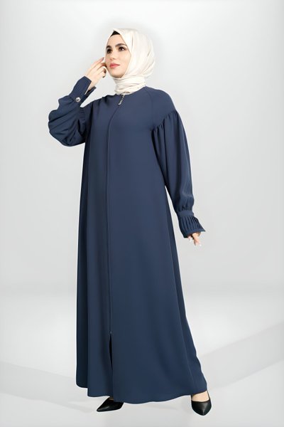 Petrol Fermuarlı Manşeti Nervürlü Düğme Detaylı Yandan Cepli Ferace