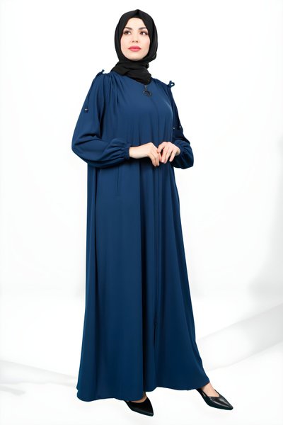 Petrol Fermuarlı Omuzdan Bağcıklı Yandan Cepli Ferace