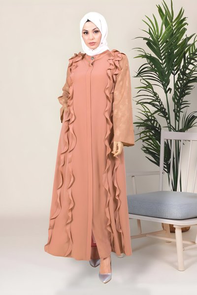 Pudra İdil Volan Detaylı Kolları Dantel Ferace