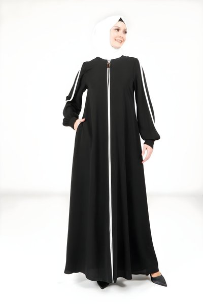 Siyah Biye Detaylı Ferace