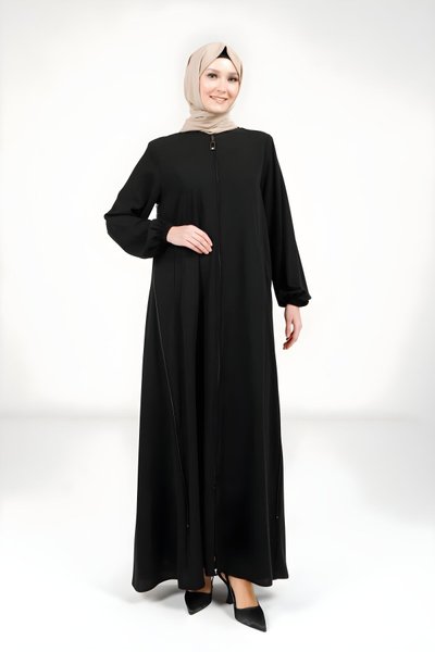 Siyah Çift Fermuarlı Ferace