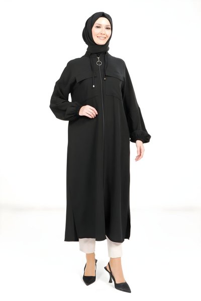 Siyah Fermuarlı Giy Çık Kap
