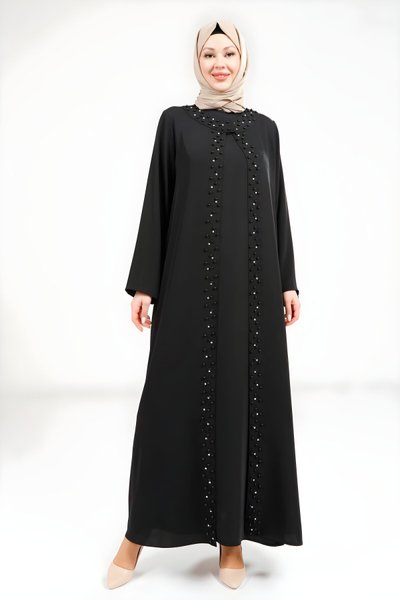 Siyah İnci Detaylı Ferace