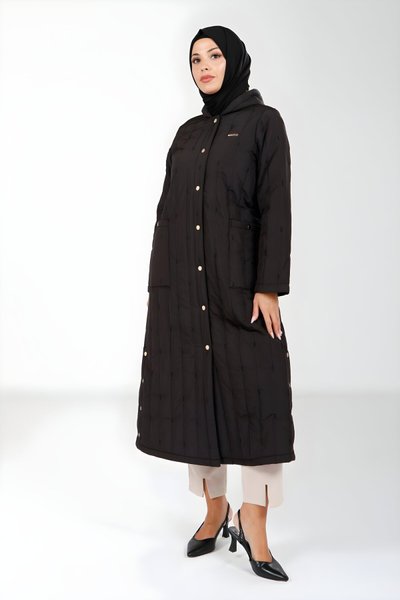 Siyah Kapüşonlu Tesettür Kaban