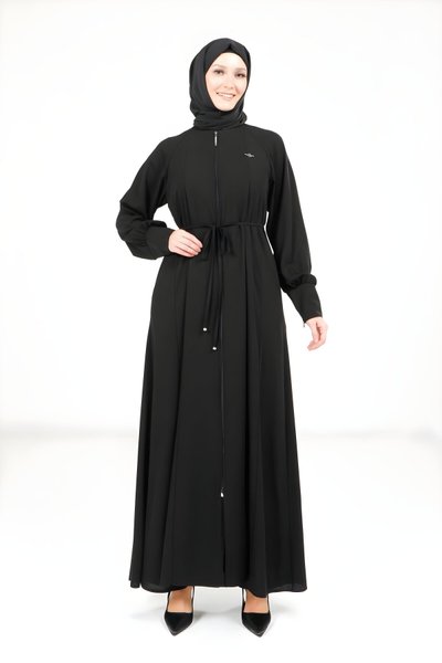 Siyah Kloş Fermuarlı Ferace