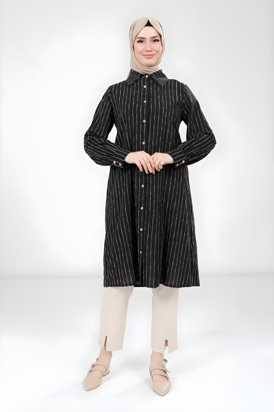Siyah Pileli Tesettür Tunik