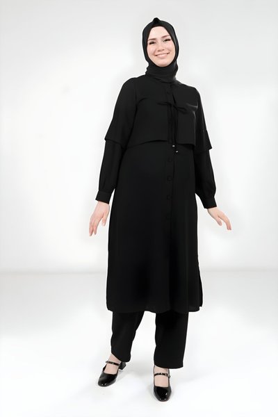 Siyah Rüzgarlıklı Alt Üst Tesettür Takım