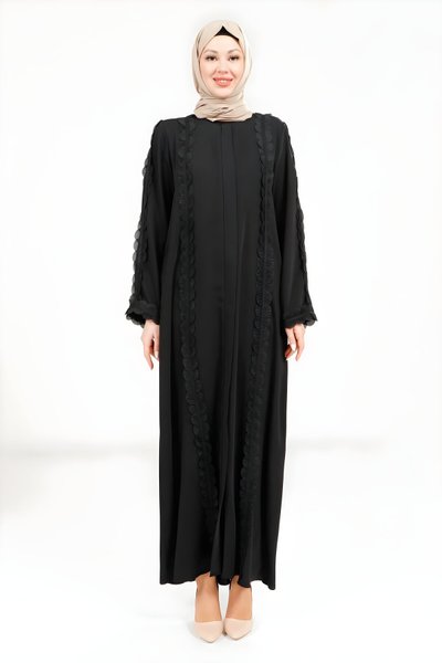 Siyah Şerit Güpürlü Ferace