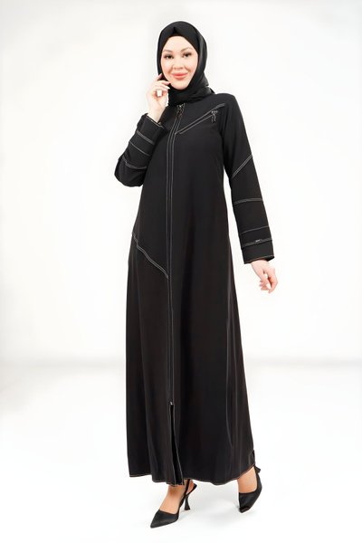 Siyah Spor Dikişli Ferace