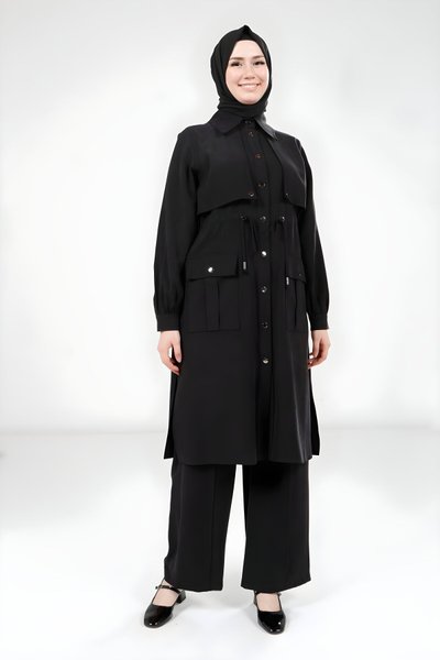 Siyah Tunik Pantolon Tesettür Takım