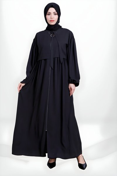 Siyah Yakası Bağlamalı Bolero Detaylı Ferace