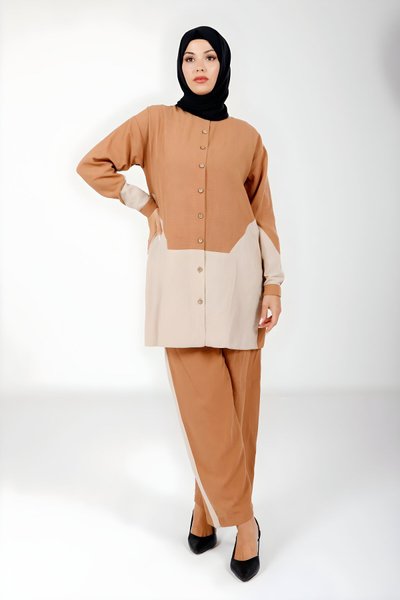 Tarçın Düğmeli Alt Üst Tesettür Takım