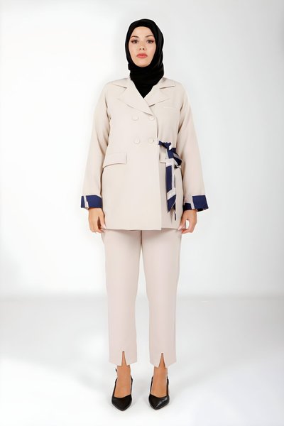 Taş Kolları Detaylı Ceket Pantolon Tesettür Takım