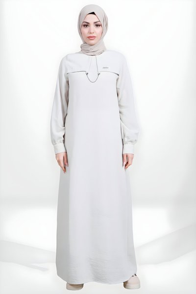 Taş Zincir Detaylı Manşet Kol Tesettür Elbise