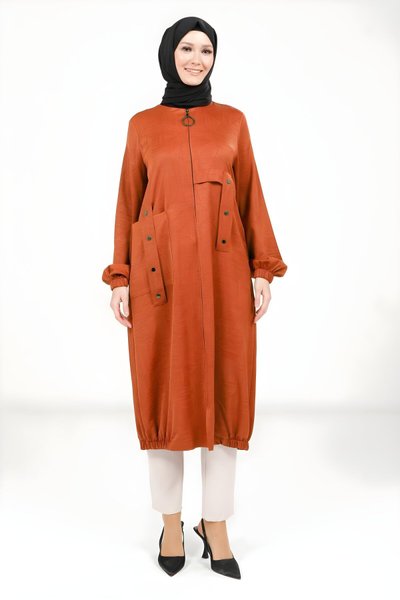 Turuncu Fermuarlı Giy Çık Kap