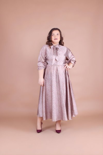 Bej Çiçek Desenli Saten Yarasa Kol Tesettür Abiye Elbise