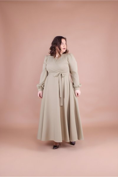 Fıstık Yeşili Soft Büyük Beden Tesettür Abiye Elbise