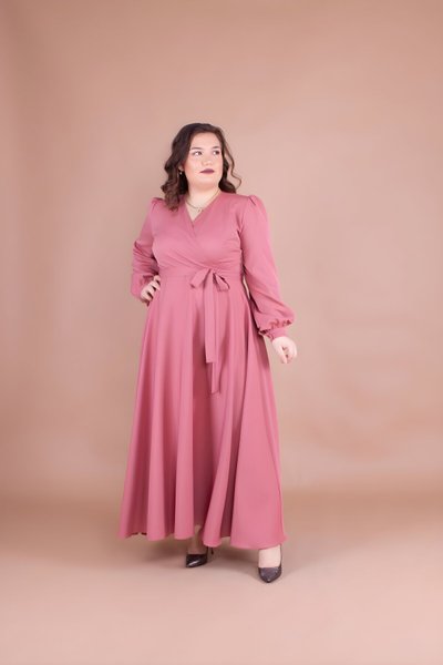 Gül Kurusu Büyük Beden Tesettür Abiye Elbise