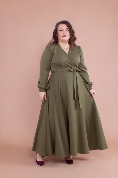 Haki Büyük Beden Tesettür Abiye Elbise