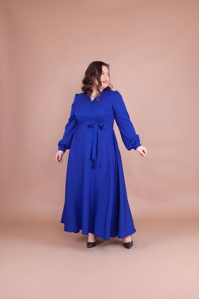 Sax Mavi Büyük Beden Tesettür Abiye Elbise