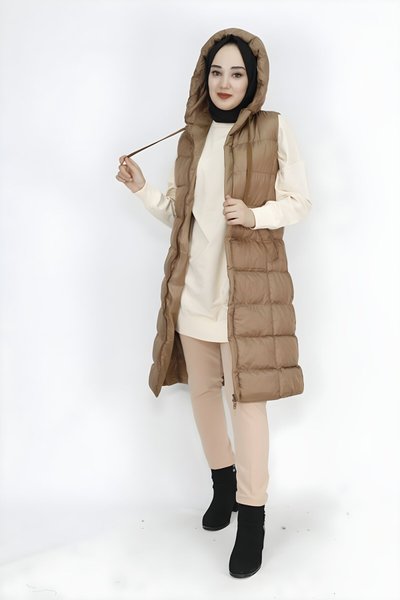 Camel Dolum Şişme Cepli Tesettür Yelek