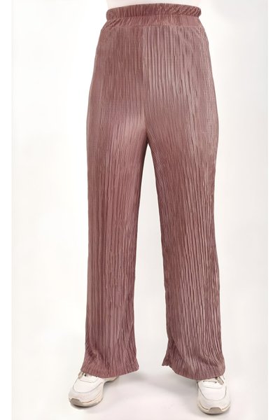 Kahverengi Bürümcük Kumaş Geniş Paça Tesettür Pantolon