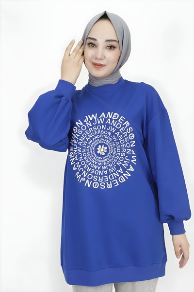تونيك محتشم لون أزرق كوبالت بتفاصيل تطريز وحجر