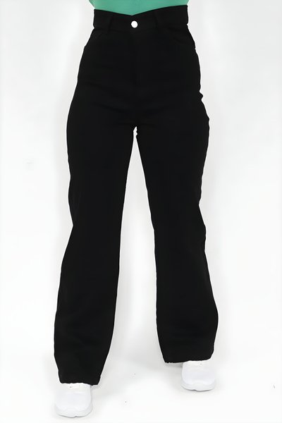 Siyah Geniş Paça Kot Tesettür Pantolon