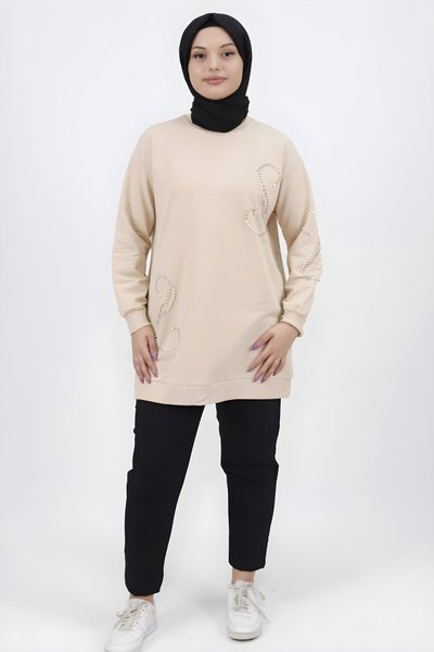 Taş İnci Detaylı İki İplik Tesettür Tunik