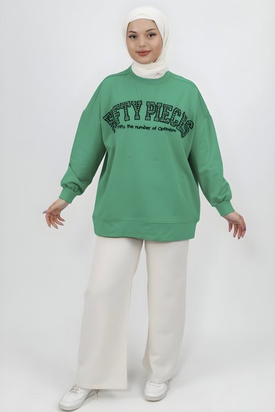 تونيك محتشم بتفاصيل تطريز خرز أخضر