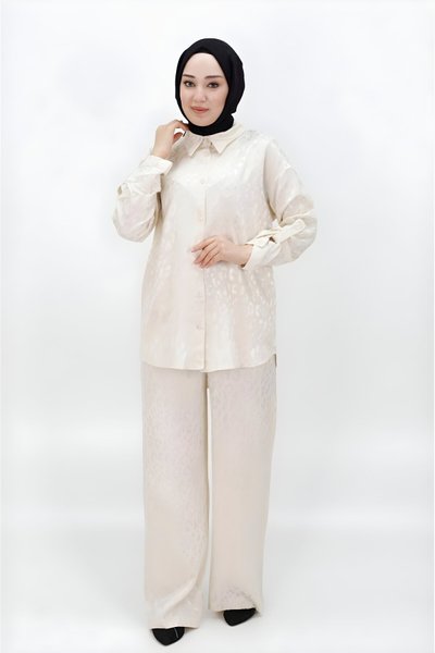 Gri Jakar Kumaş Desenli İkili Takım