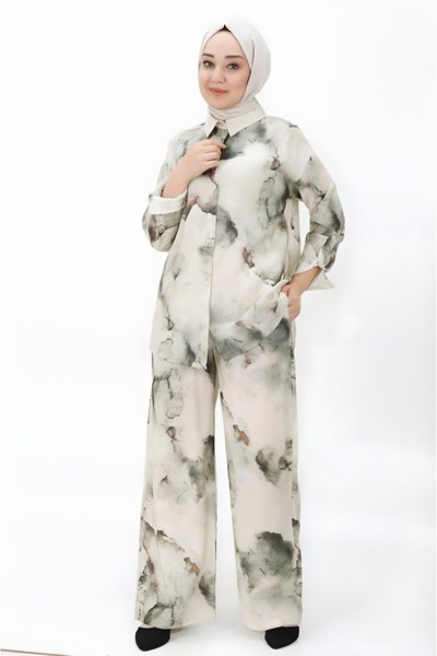 Haki Desenli İkili Tesettür Takım