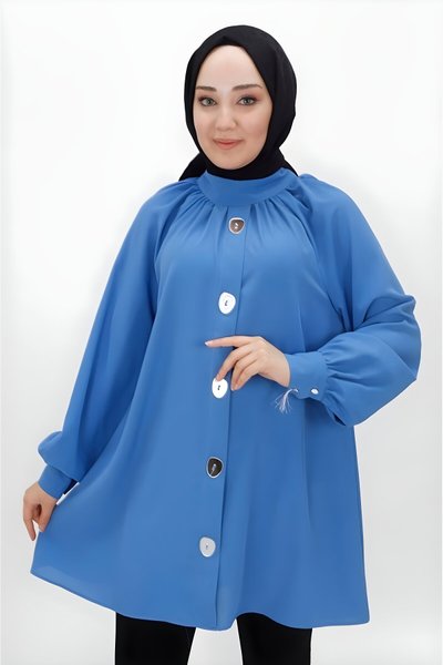 İndigo Jessıca Kumaş Ayna Düğme Detaylı Tesettür Tunik