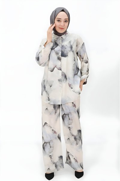 Siyah Desenli İkili Tesettür Takım