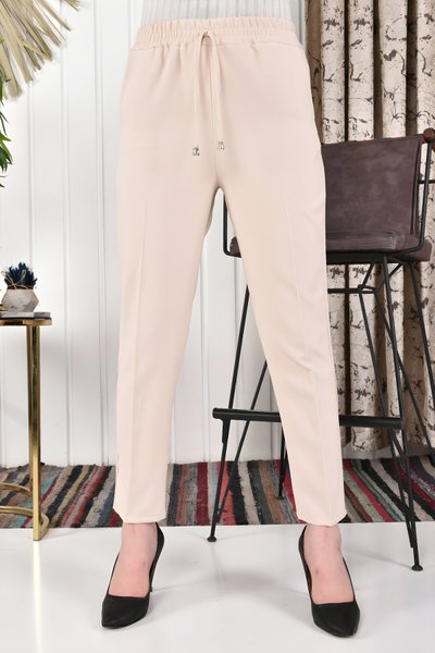 Taş Dar Paça Beli Lastikli Double Kumaş Tesettür Pantolon