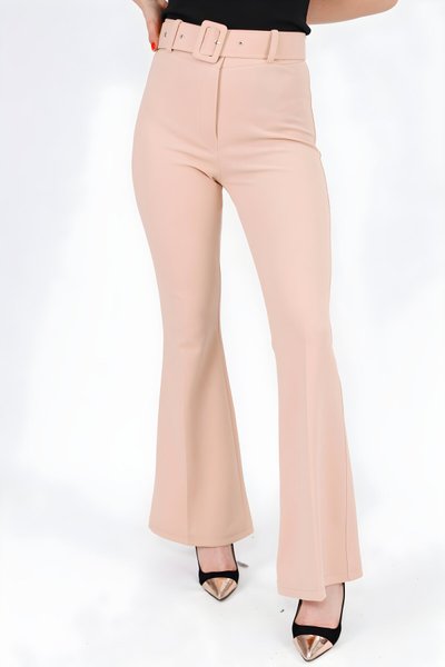 Taş İspanyol Paça Kemerli Scuba Krep Kumaş Tesettür Pantolon