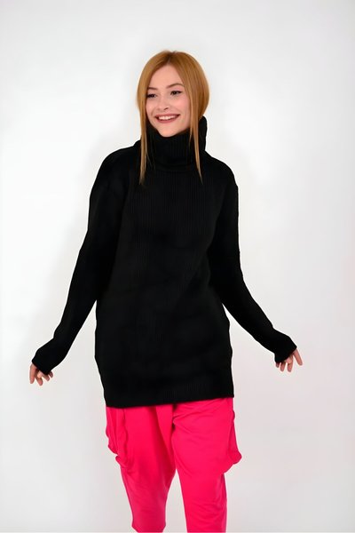 Siyah Triko Boğazlı Tesettür Kazak