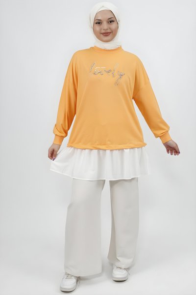 Somon İplik Kumaş Önü Taş Detaylı Tesettür Tunik