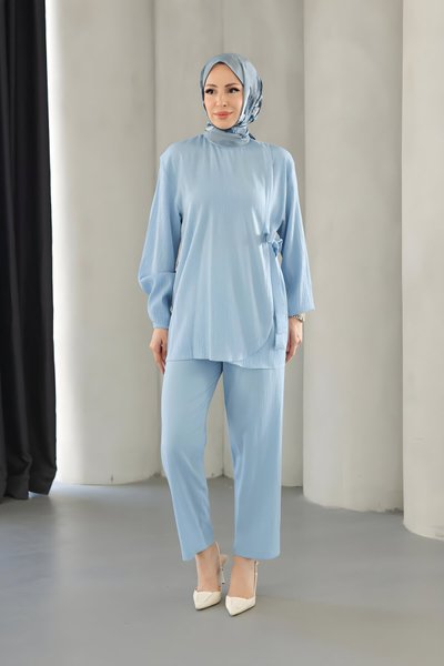 Bebe Mavi İkili Bağlama Detaylı Tesettür Takım