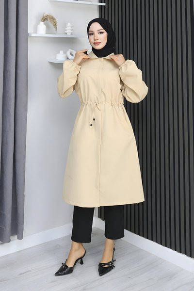 Bej Gizli Patlı Trençkot