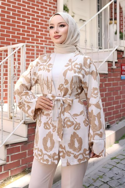 Camel Etnik Desen Kimono